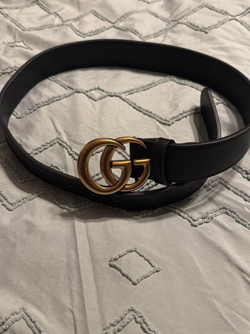 Black Leather Belt with Gold Double-G Buckle